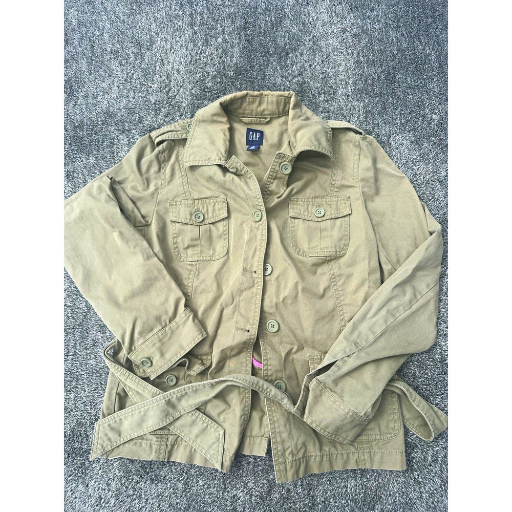 GAP Womens M Khaki Safari Jacket Belted Utility Military Field Coat Y2K